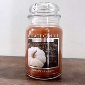 Village Candle White Pumpkin Pie Spice Limited Edition Large 26Oz Jar 2 Wick NEW